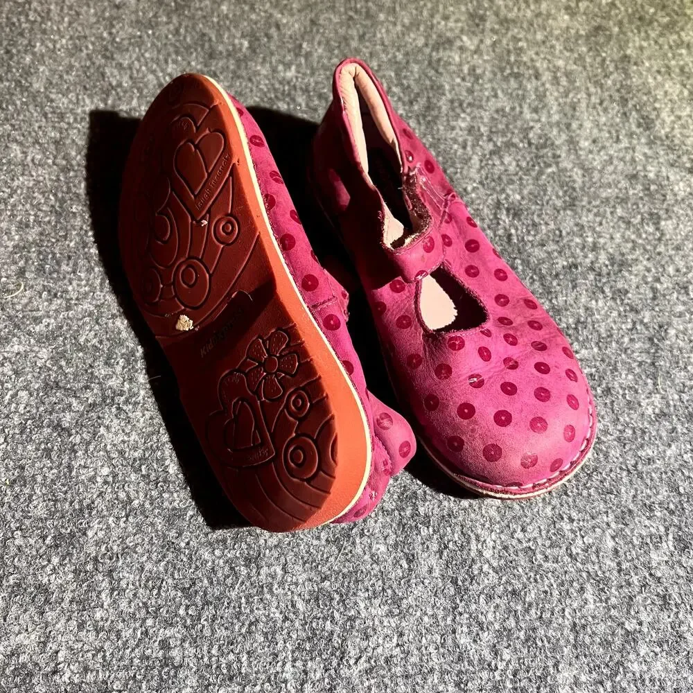 Kid Express Girls Mary Jane Shoes Size 30 Pink Polka Dot Leather Hook Loop